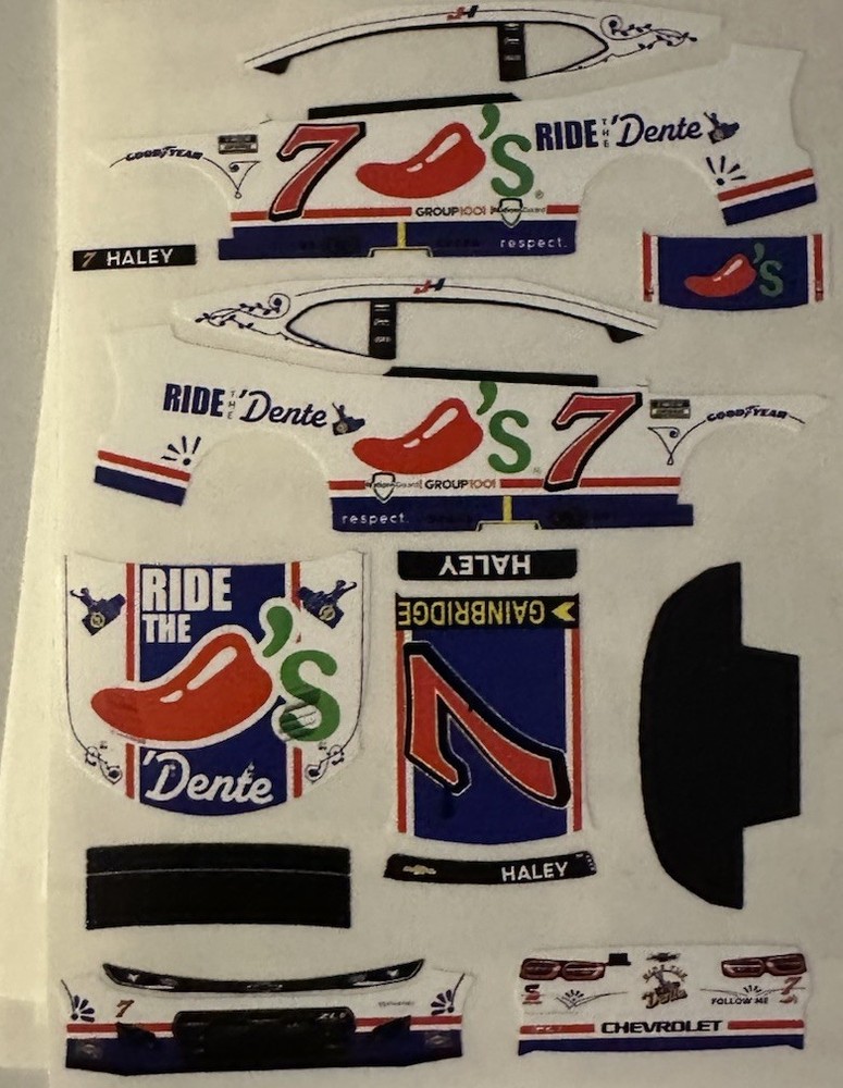 2025 Justin Haley #7 Ride The Dente 1/64 NASCAR Peel & Stick Decals