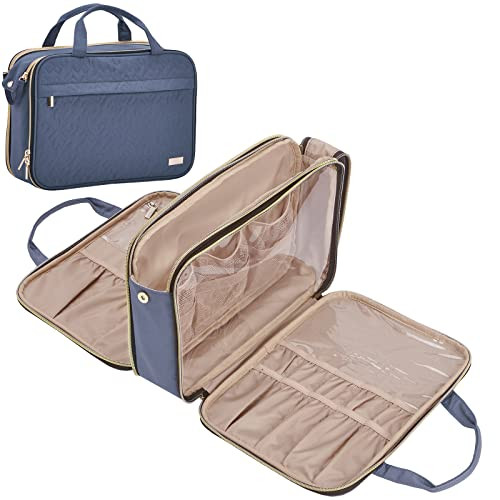 Stand Up Travel Makeup Bag with Organizer Pockets Portable Cosmetic Case  