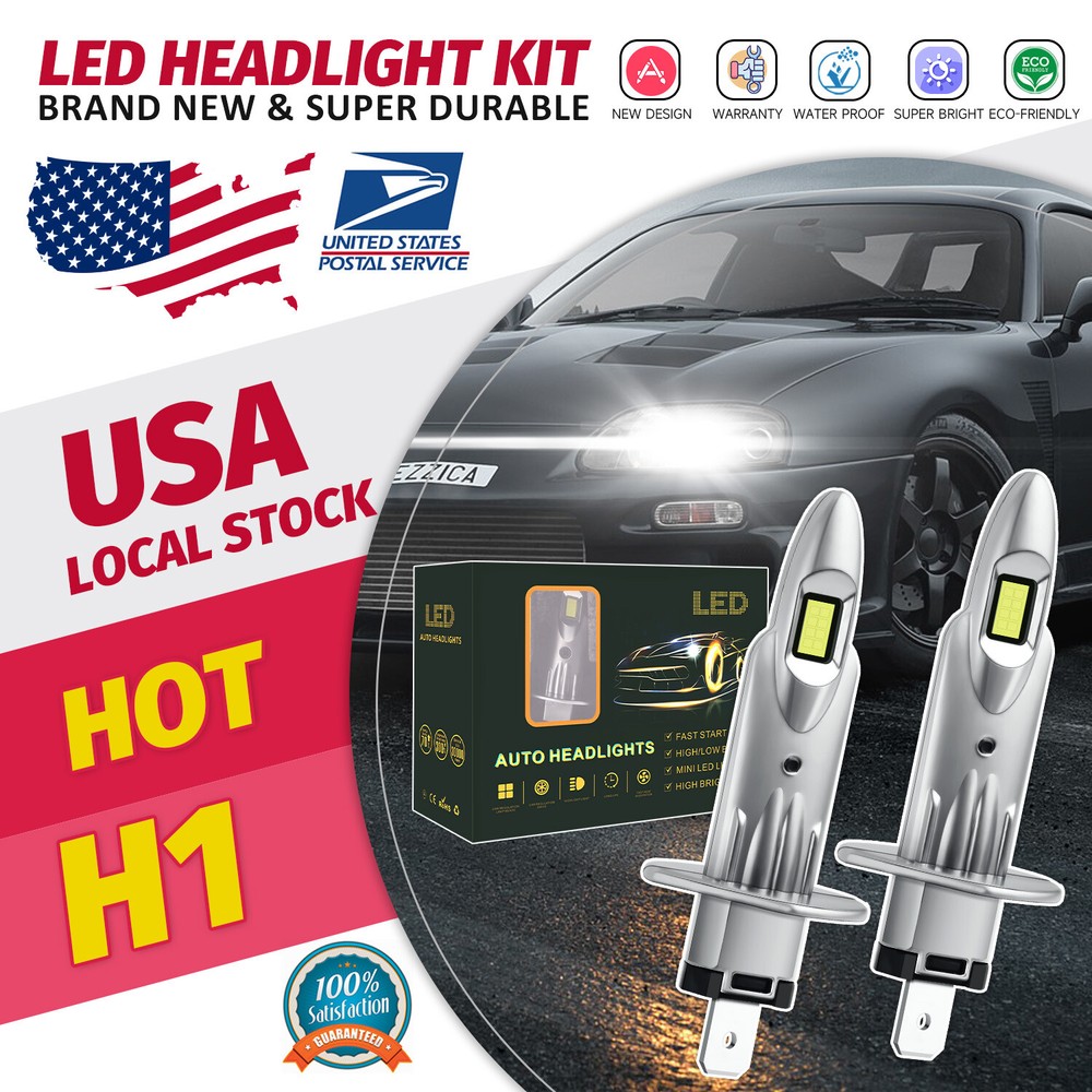 2PCS CSP H1 8000lm LED Headlight Bulbs High Beam Conversion Kit 6000K white