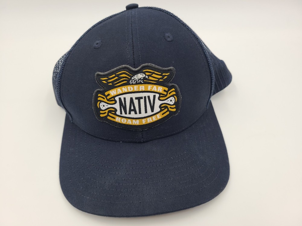 Nativ Wander Far Roam Free Eagle Mesh Trucker Snapback Hat Cap Men Women Blue