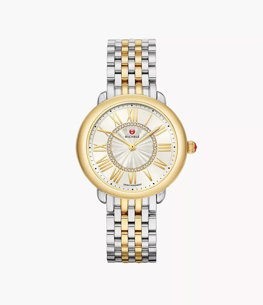 MICHELE MWW21B000148 SEREIN MID TWO-TONE 18K GOLD-PLATED DIAMOND DIAL WATCH 36MM