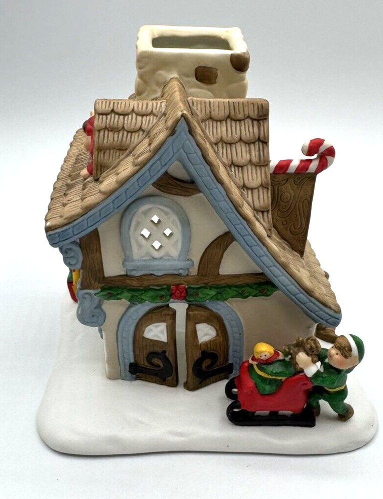 PartyLite Santa's Workshop Christmas Tealight Holder with Elves and Sled