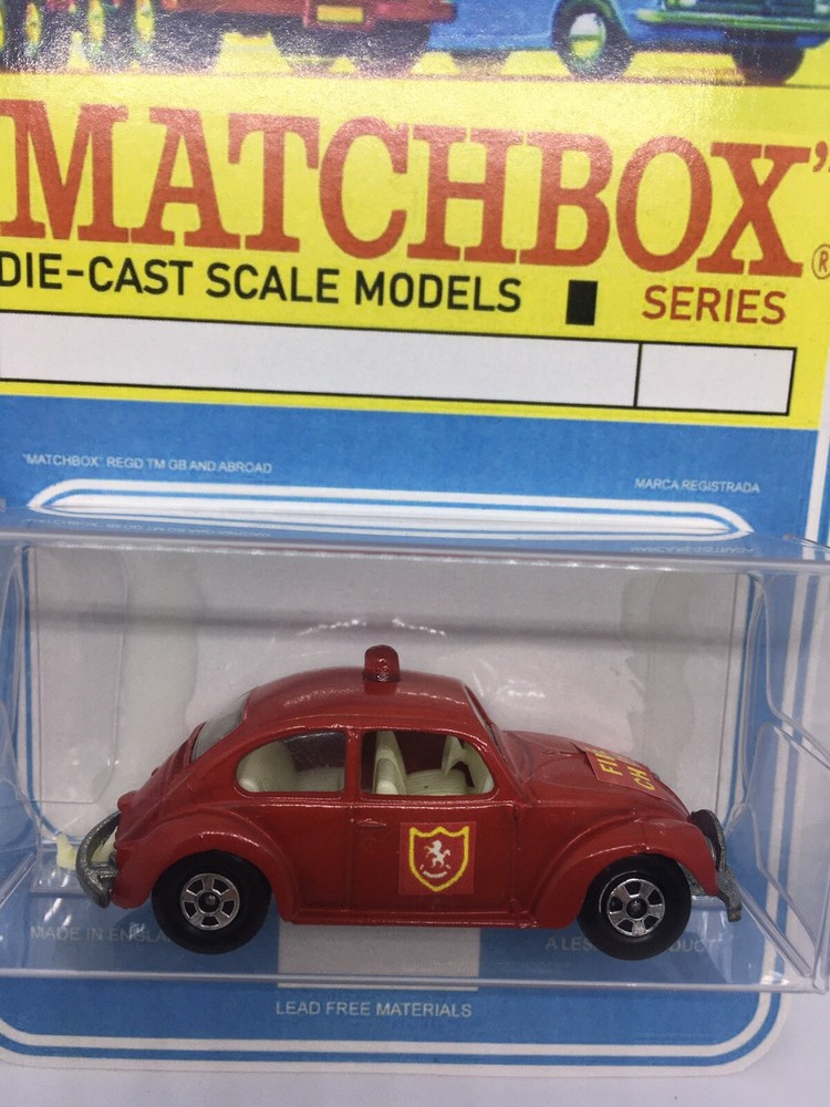 Vintage Lesney Matchbox 15 Custom Volkswagen Beetle Fire Chief Car Blister Pack