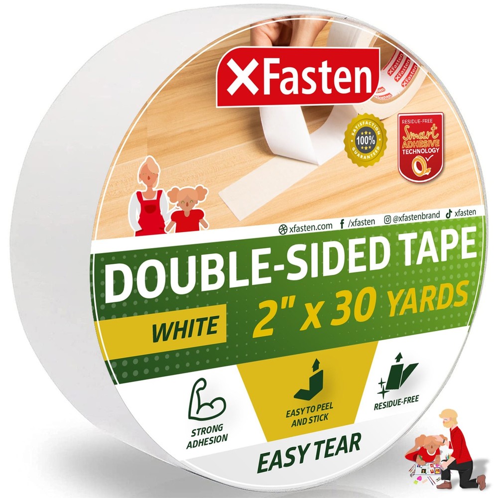 XFasten Easy-Tear Double Sided Tape 2inx30yd for DIY Crafts