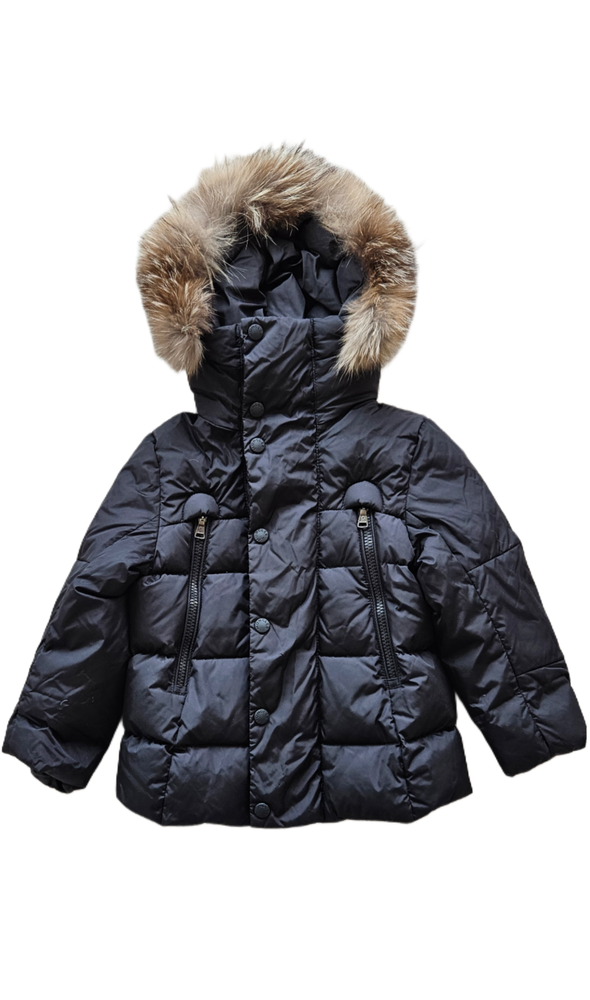 Moncler Black Puffer Jacket with Fur Hood