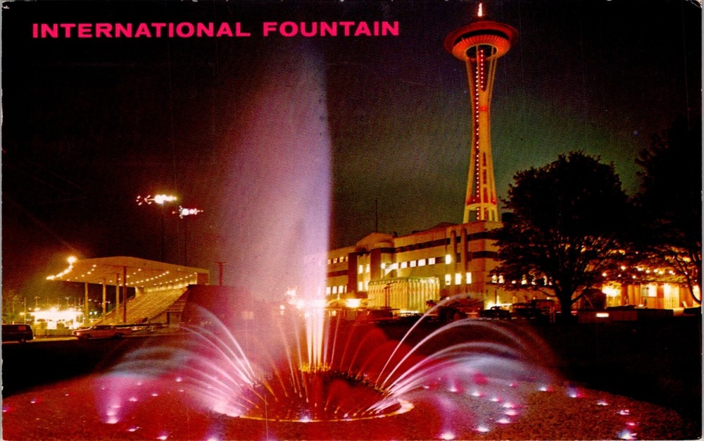 Seattle World's Fair Space Needle and Fountain Nighttime Postcard 27607