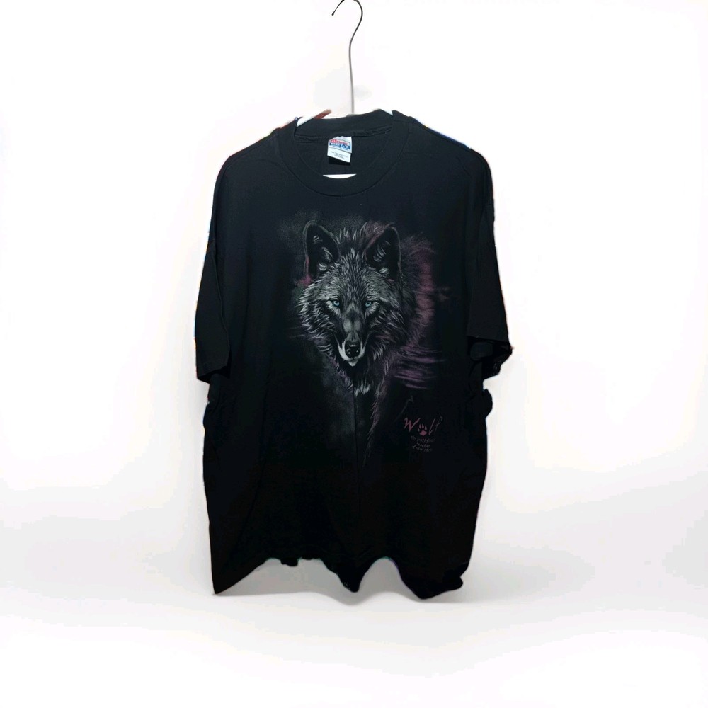 Vintage 90s Hanes Beefy Wolf Nature Shirt Size XXL Made In USA