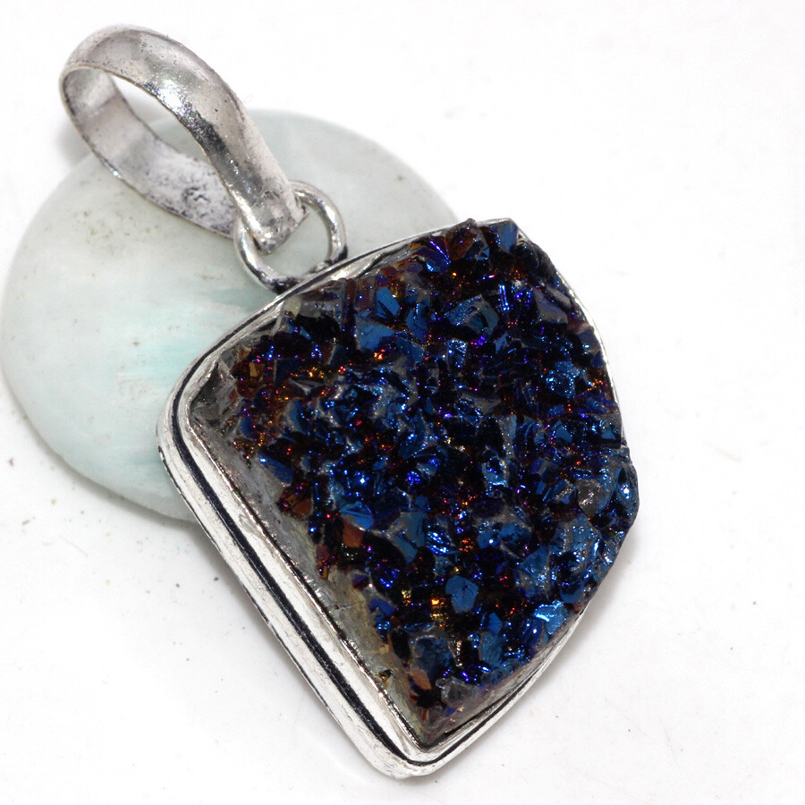 チタン ドルージー 925シルバー メッキ ジェムストーン ハンドメイド ペンダント 1.5インチ アメージング ギフト JW