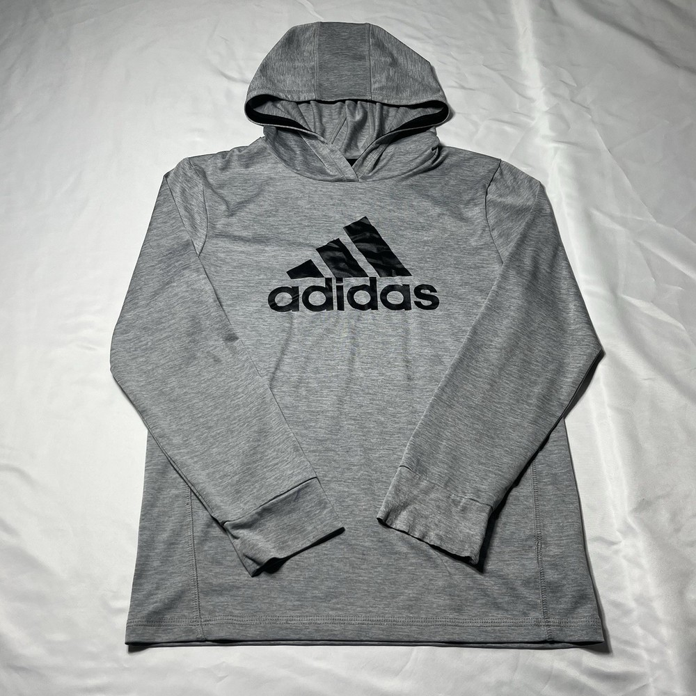Adidas Boys Medium 10-12 Gray Lightweight Hoodie Sweatshirt Logo