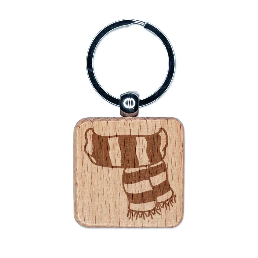 Striped Scarf Engraved Wood Keychain for Fall Winter