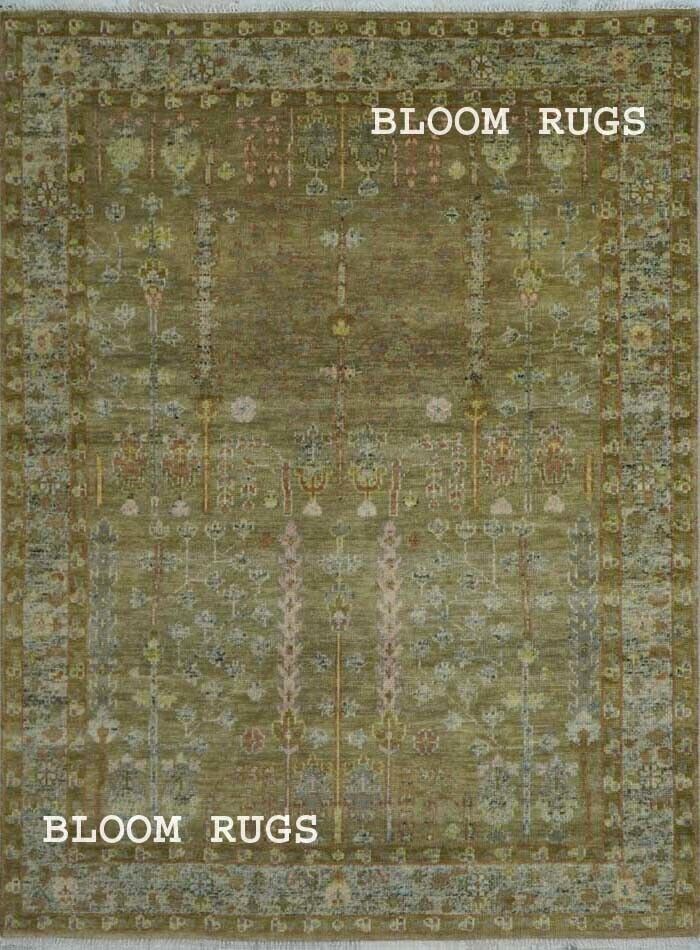 Handmade 8x10 Distressed Brown Oushak Traditional Turkish Style Tree of Life Rug