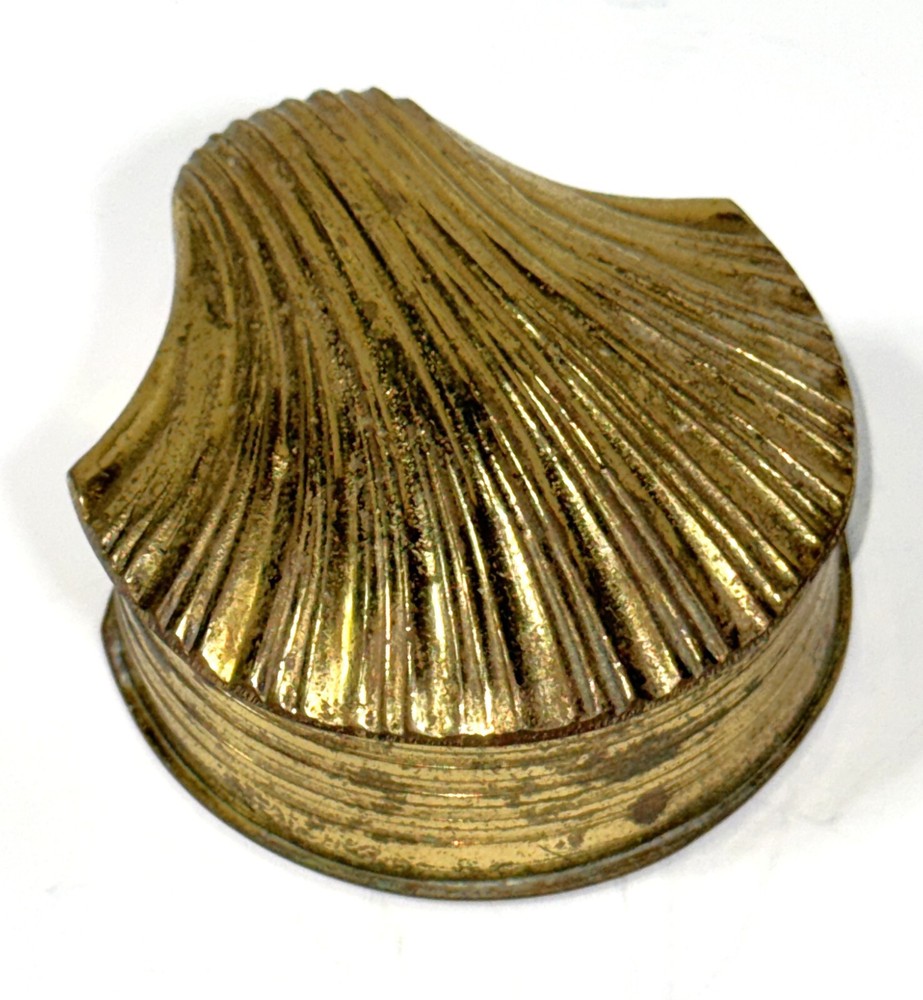 Vintage Brass Seashell Hinged Trinket Box Coastal Nautical 3 Inch Stash Case