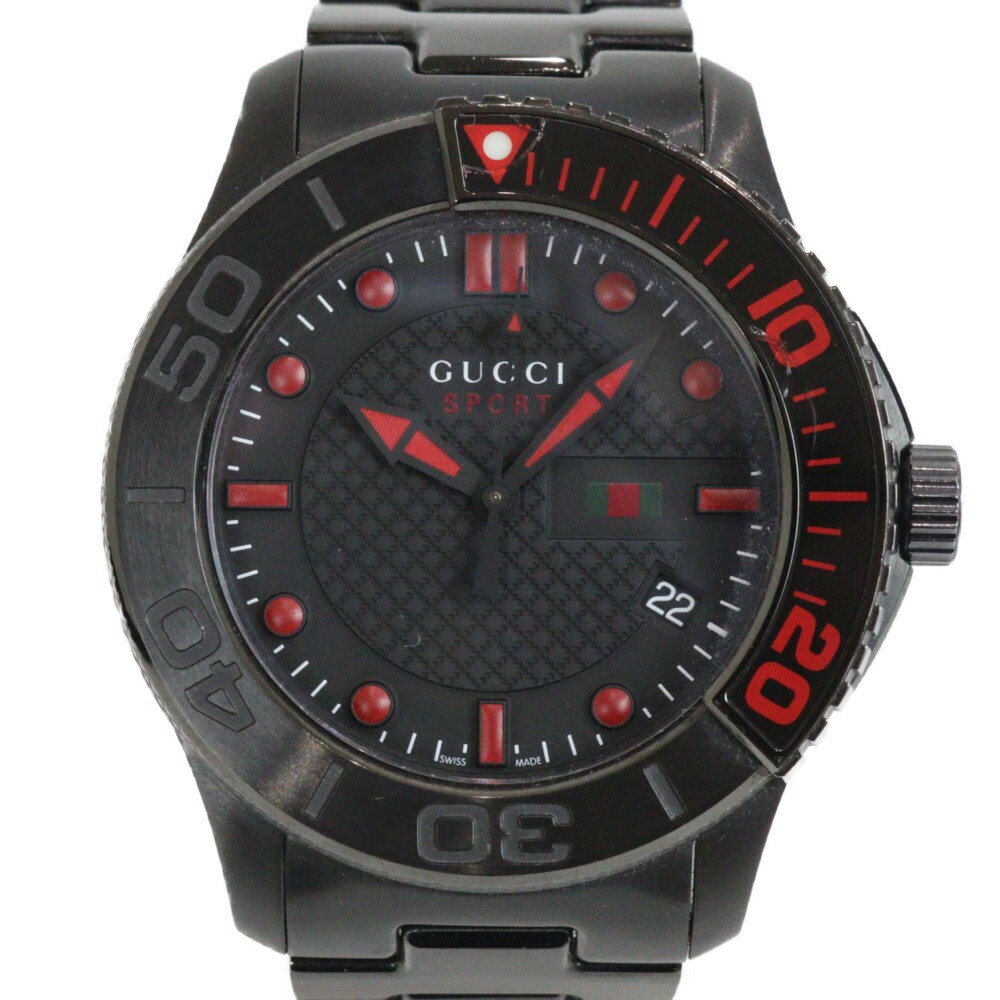 GUCCI G Timeless Diver YA126230 Quartz Date SS Black Watch with New Battery