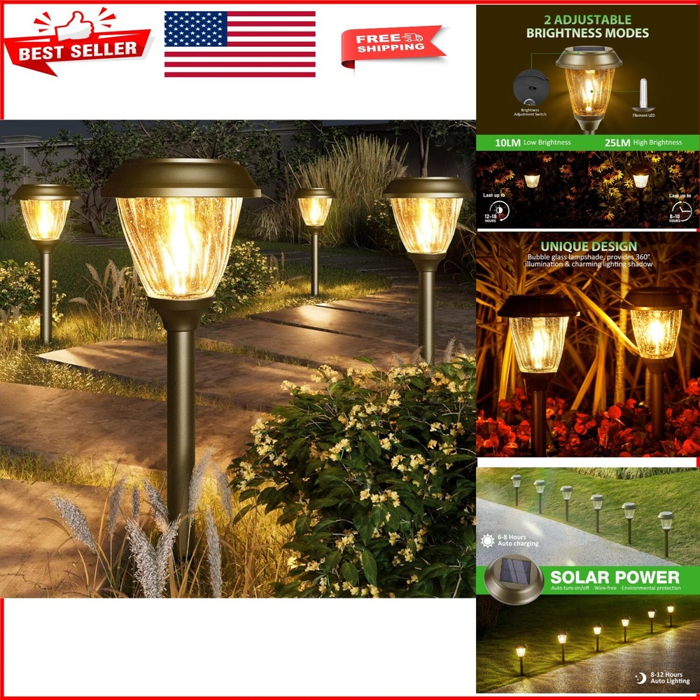 Bronze Solar Pathway Lights - 6 Pack Outdoor Lighting with Rechargeable Battery