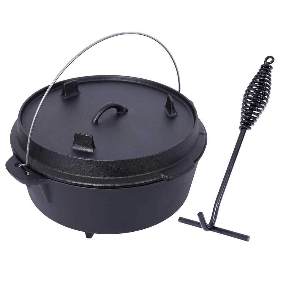12qt Pre-Seasoned Cast Iron Dutch Oven with Lid for Roasting and Cooking