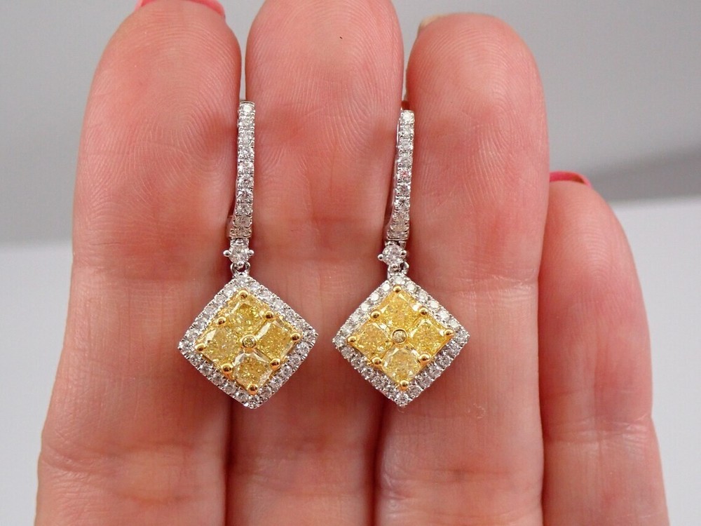3Ct Cushion Cut Lab Citrine Drop Dangle Earrings 14K Two-Tone Gold Plated