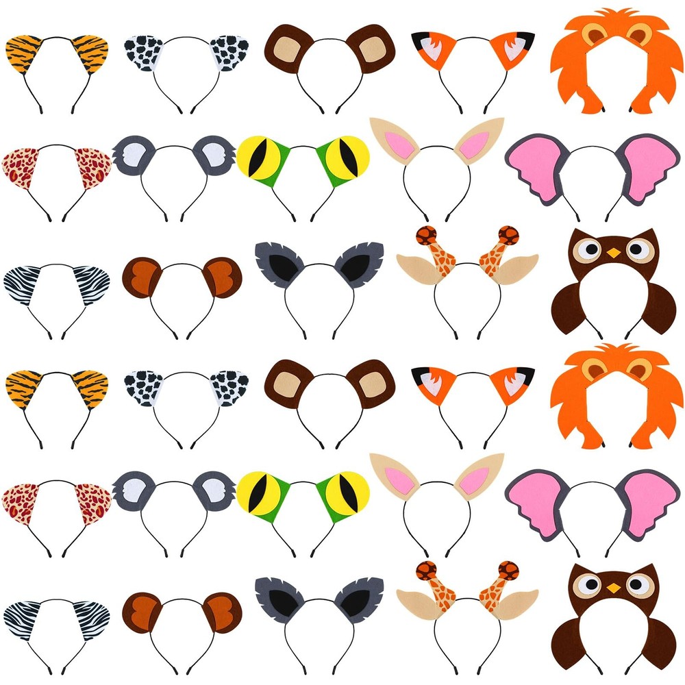 30Pcs Animal Ears Headband Set for Kids Jungle Safari Zoo Party Costume Accessories
