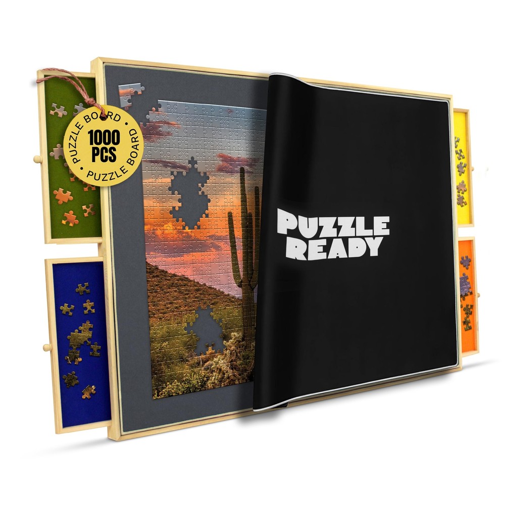 Puzzle Board with Drawers & Cover Mat - 1000 Pieces Wooden Jigsaw Puzzle Tabl...