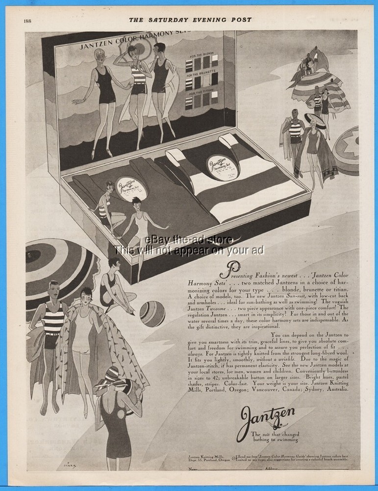 1929 Jantzen Swimsuit Color Harmony Set Bathing Suit F Clark Art Portland OR Ad