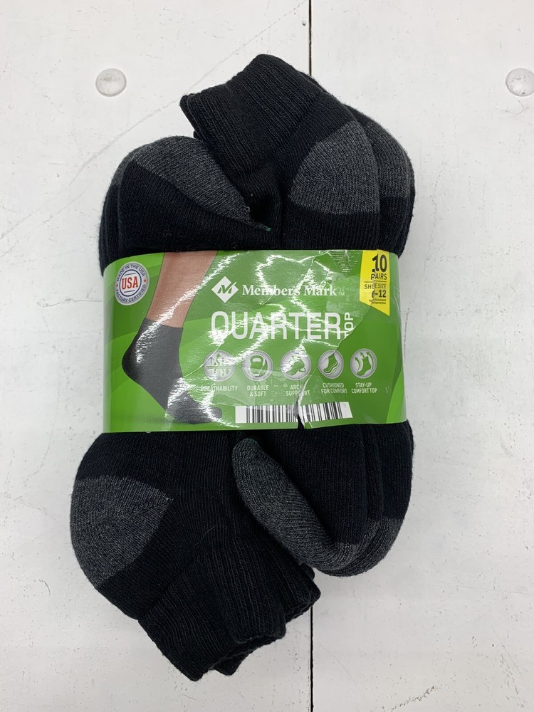 Members Mark Black Quarter Socks Pack of 10 for Men Size 6-12-image