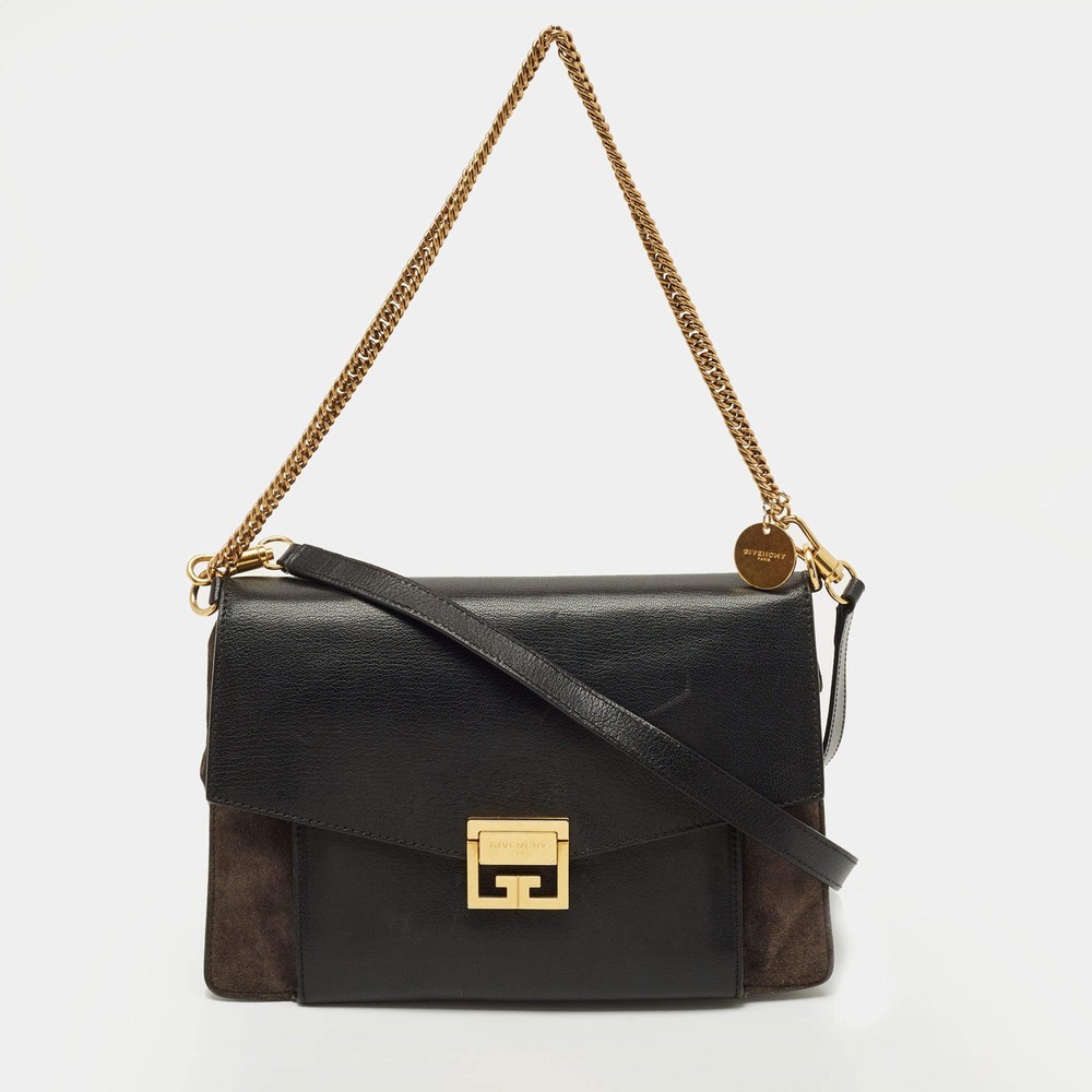 Givenchy GV3 Medium BlackDark Beige Leather and Suede Shoulder Bag
