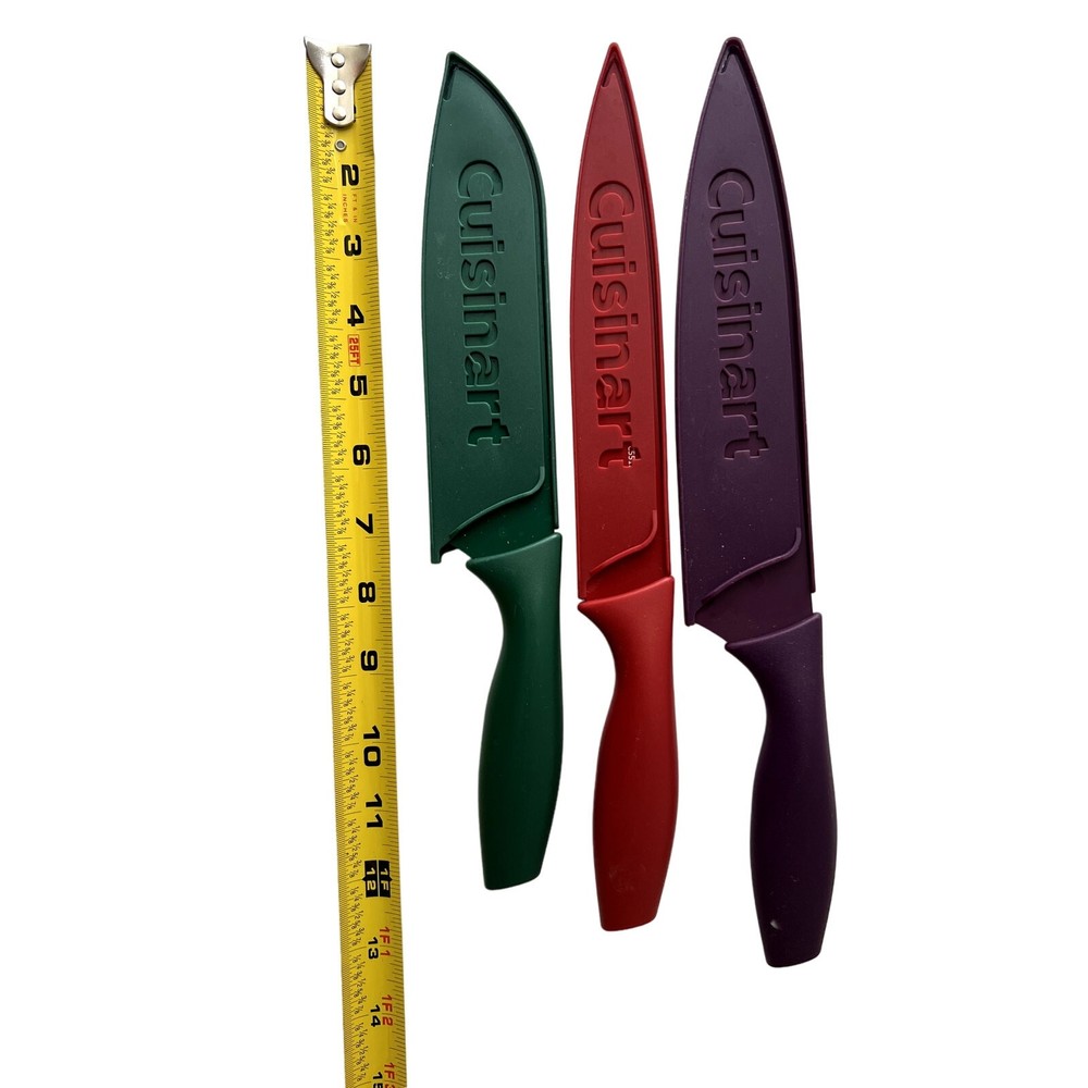 Cuisinart Knife Set Of 3 Colorful Knives With Hard Sheath Covers Excellent