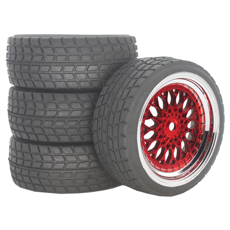 1/10 RC Road Wheels Tyres Red Style for Tamiya Kyosho TT02 TT01 TT01E 3mm Offset