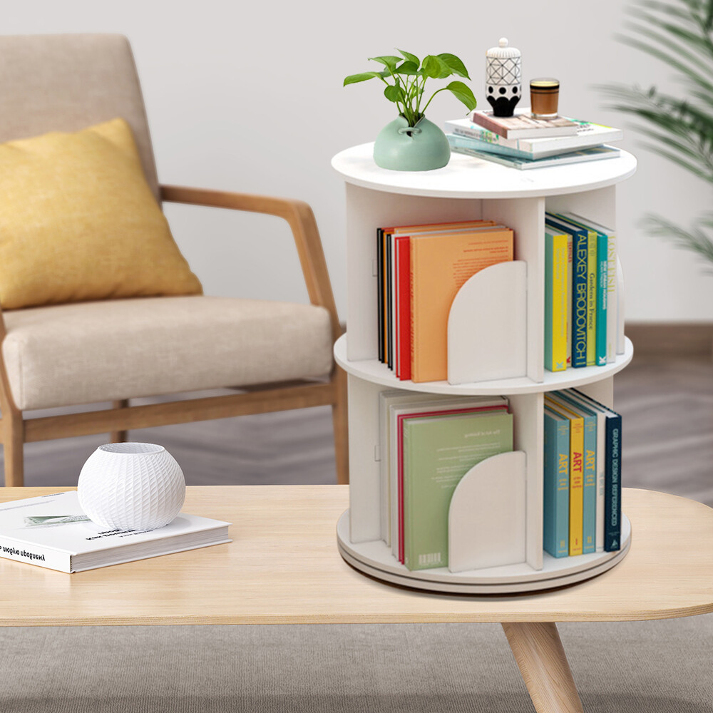 2-Tier 360° Rotating Floor Bookcase for Display and Storage US
