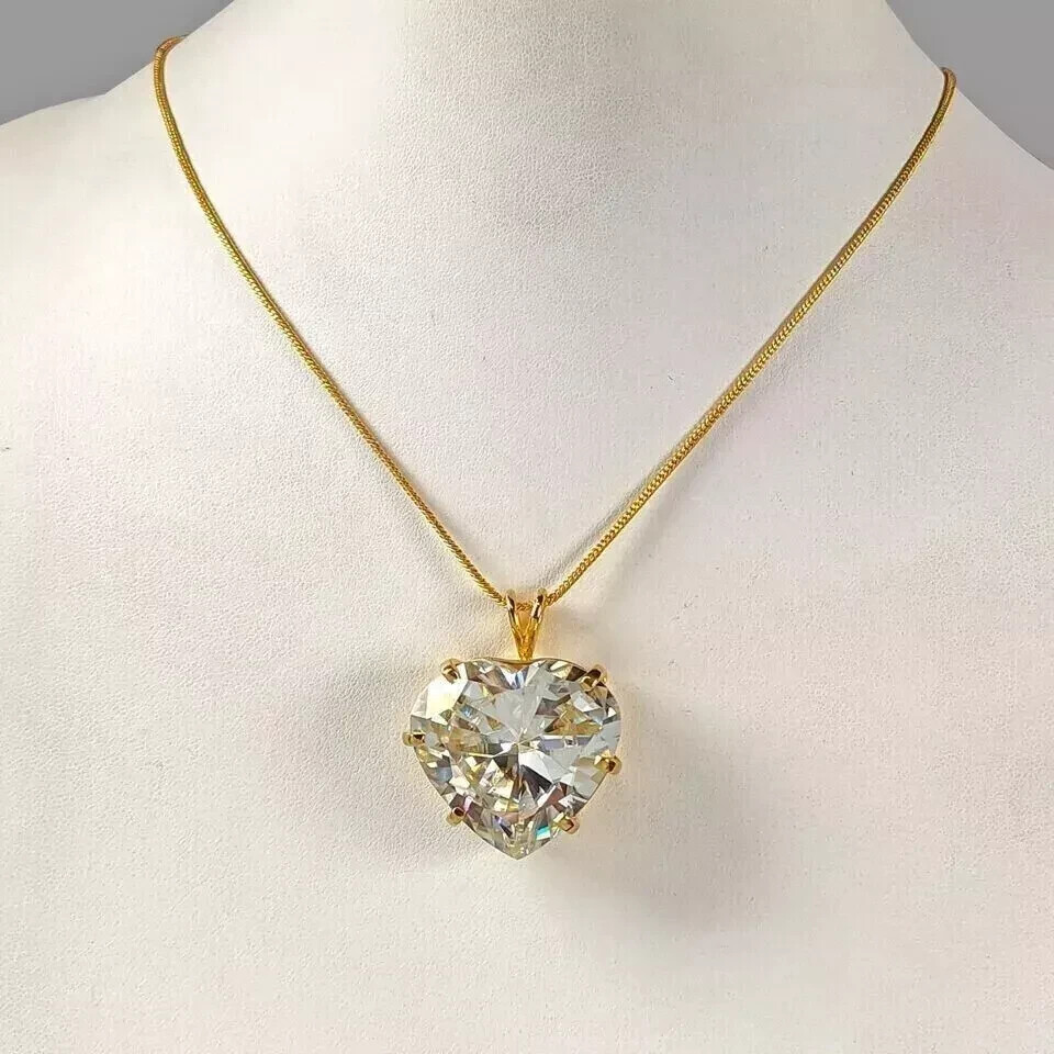 3Ct Heart Cut Moissanite Women's Wedding Pendant Neckless 14K Yellow Gold Plated