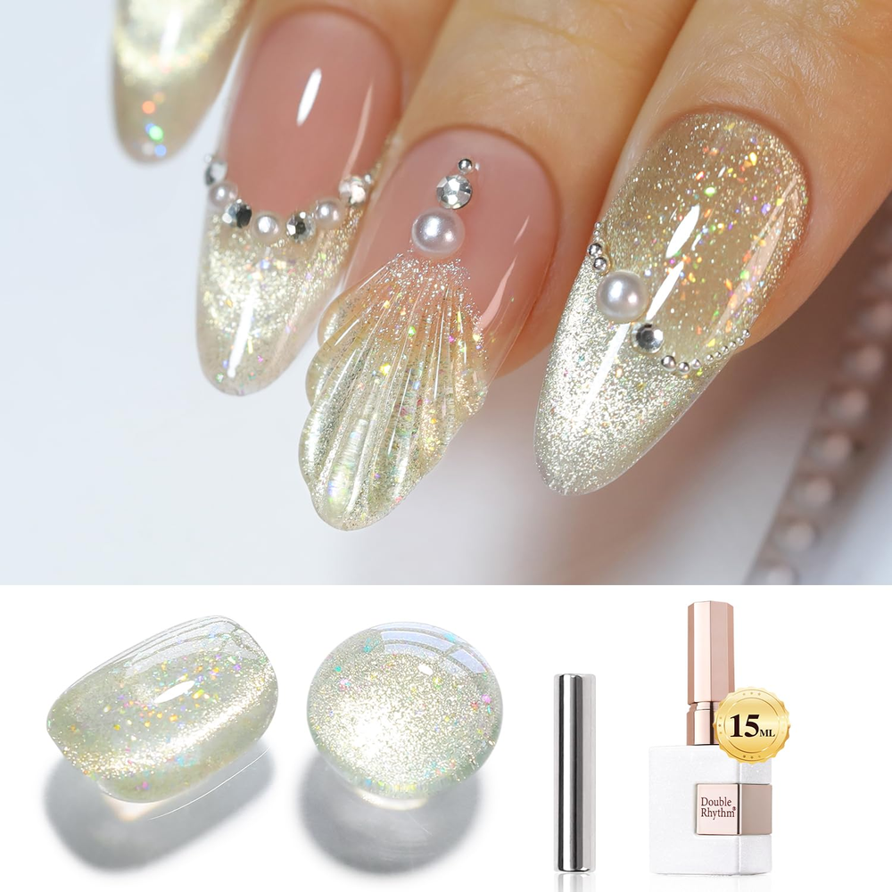 0.5oz Cat Eye Gel Polish with Holographic Glitter and Magnet 15ml Shimmer Translucent