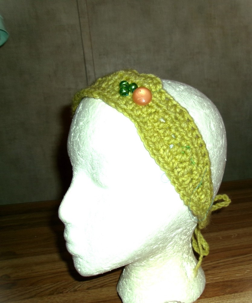 Crochet Green Headband with Decorative Buttons