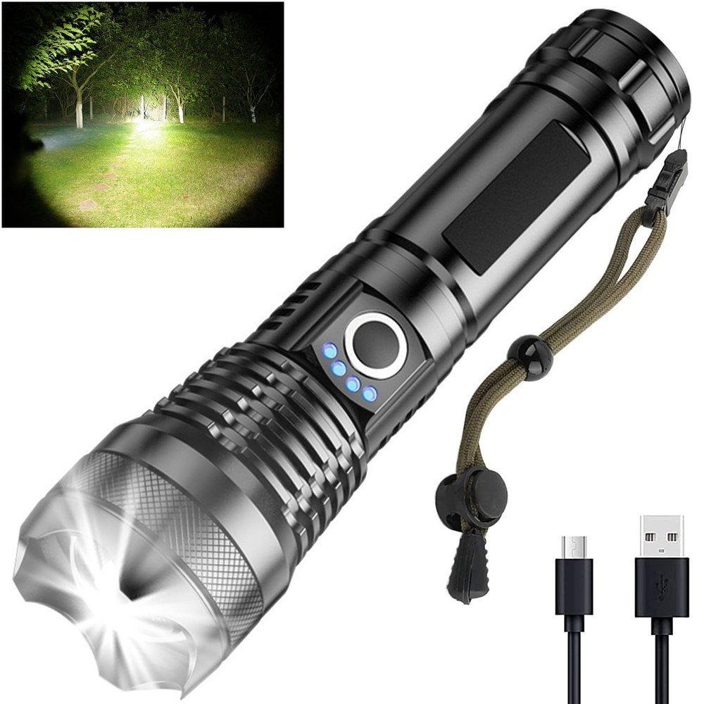 10000-Lumen Rechargeable LED Tactical Flashlight Super Bright Waterproof