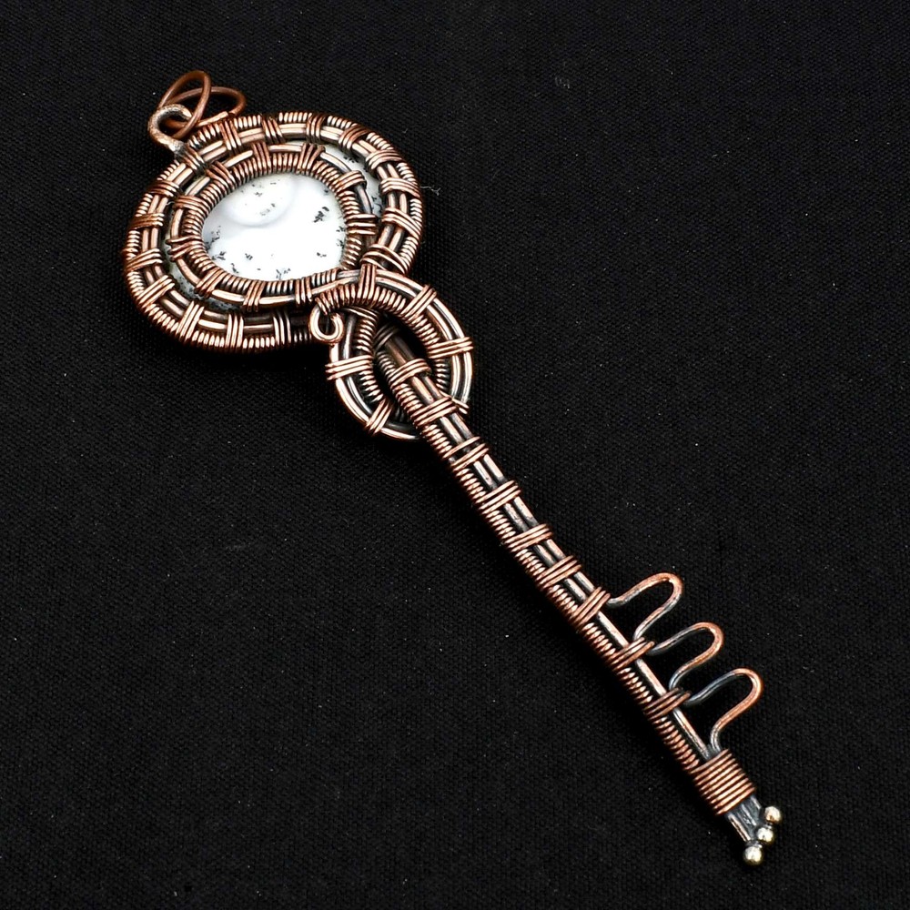Dendrite Opal Gemstone Ethnic Handmade Copper Wire Pendant Jewelry  AP-14749