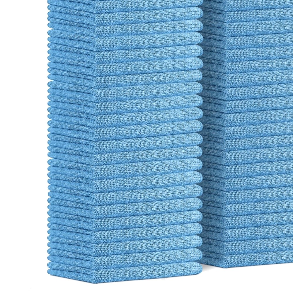 Durable Washable Microfiber Cleaning Cloths 48 Pack 16 Inch Blue Towels