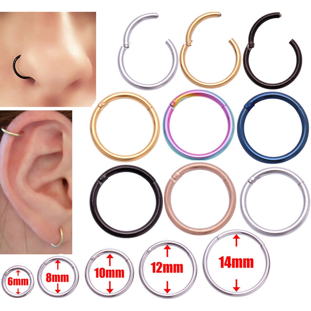 Titanium Steel Nose Ring Nath Ear Stud Earrings Multi Size Body Piercing UnisexⓏ