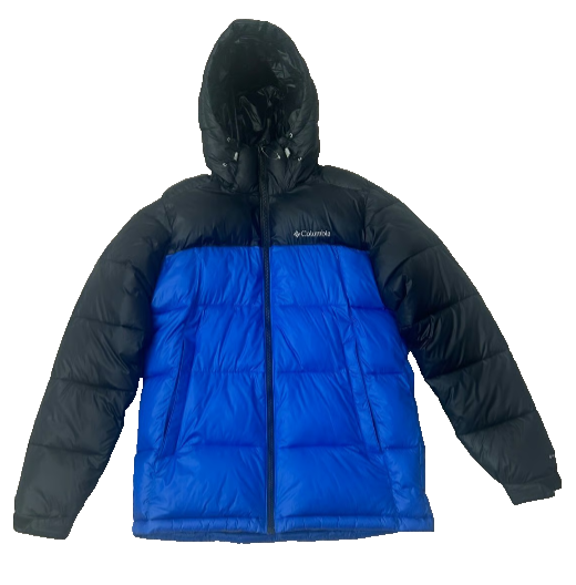 Columbia Pike Lake Hooded Puffer Jacket in Mountain Blue/Black - Men's Small  
