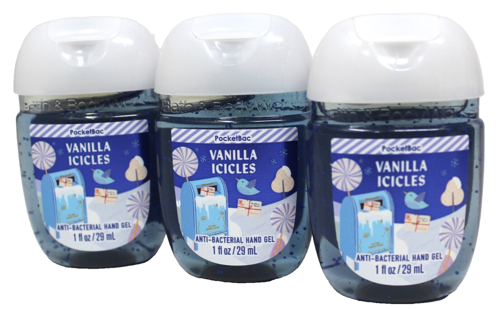 Bath & Body Works Vanilla Icicles Hand Sanitizer Anti Bacterial Gel Lot 3