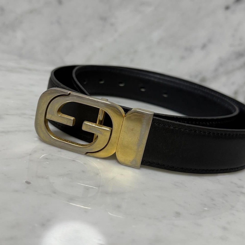 Rare 90s Vintage GUCCI Black Leather Belt GG Logo Buckle Women's Size 77-87 cm