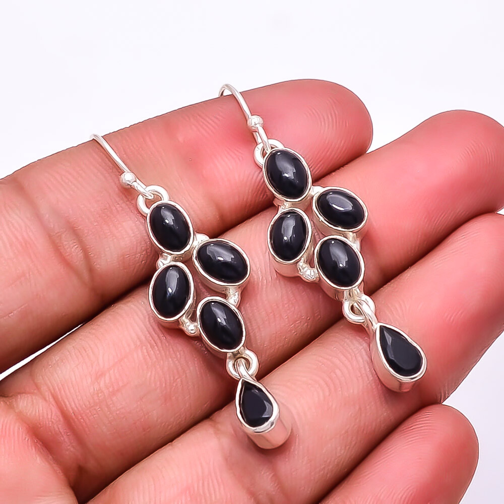 Black Onyx -Brazil Multi Collet 925 Sterling Silver Earring 2.07