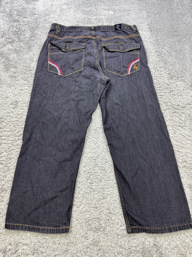 Vintage 90s Black Baggy Refuse Jeans 40x32 Y2K Skater Wide Flap Pocket Denim