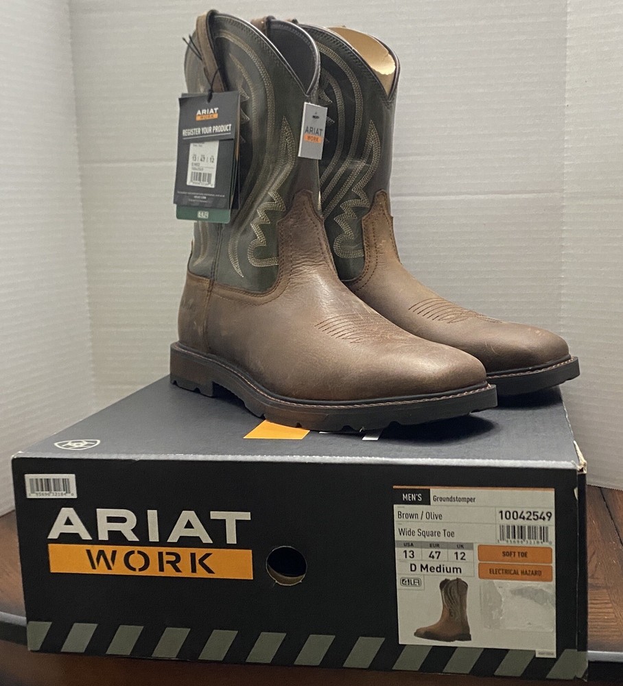 Ariat Groundstomper Wide Square Toe Soft Toe Work Boots for Men Size 13 10042549 New