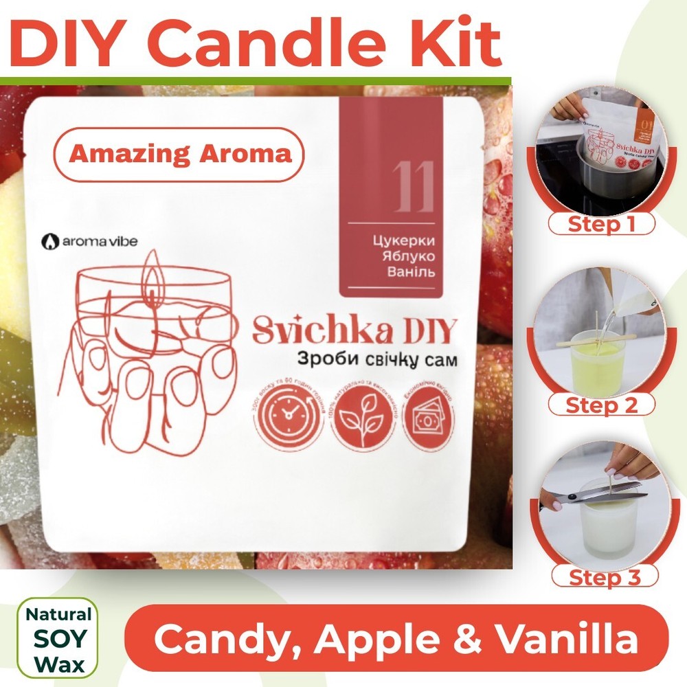 DIY Candle Making Kit. Candy, Apple & Vanilla. Natural Soy Wax. Handmade Candles