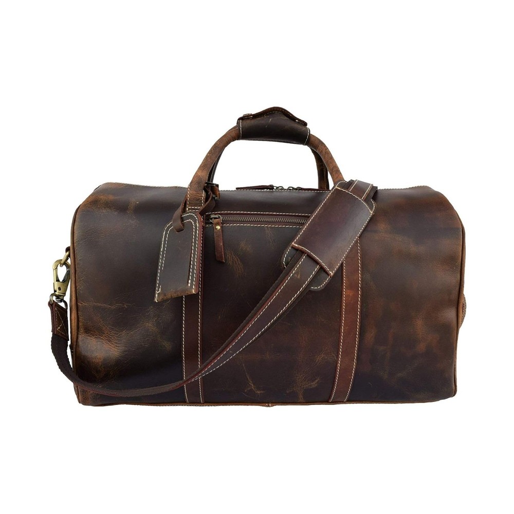 Vintage Leather Duffel Bag for Men Leather Travel Bag, Spacious Weekender Ove...