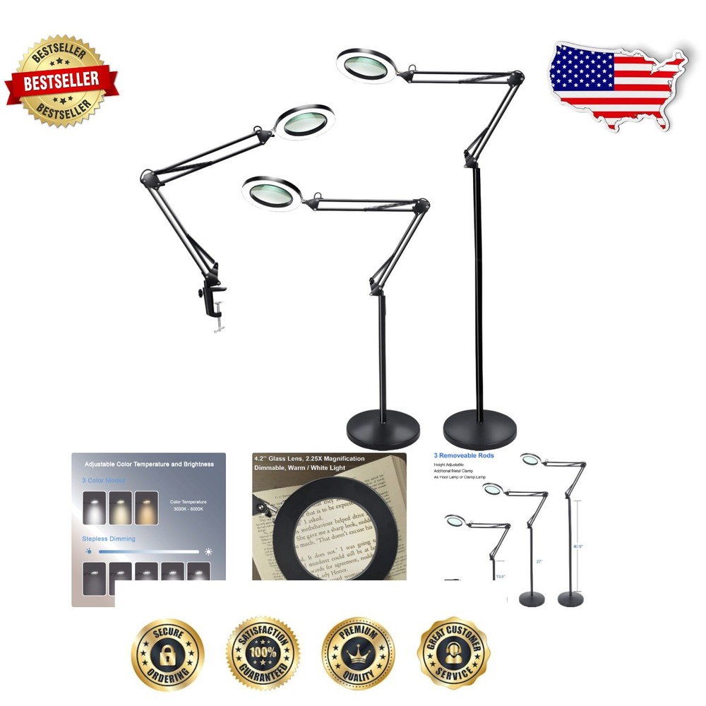 Versatile 12W LED Magnifying Lamp with 3 Lighting Modes & Adjustable Height