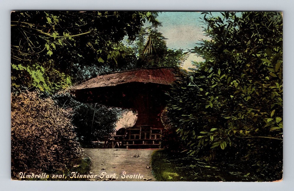 Vintage Antique Kinnear Park Umbrella Seat Postcard Seattle WA Washington  