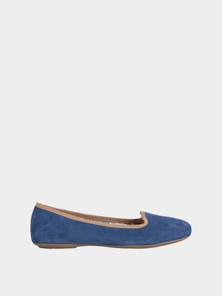 Geox D Palmaria Suede Ballerina Flat Shoes - Blue - UK 2.5/EU 35/US 5/227mm New
