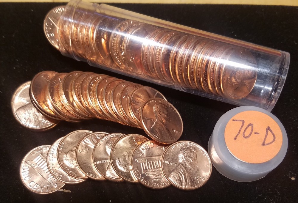1970-D Lincoln Penny Cent Roll - Gem BU Red - from huge hoard of 1000s of rolls