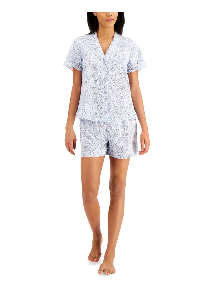 CHARTER CLUB Womens Blue Notched Collar Top Shorts Pants Pajamas XXL