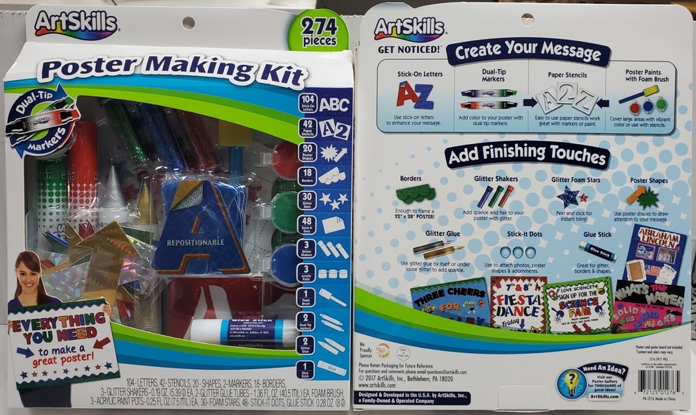 2 Poster Making Kit Arts and Crafts Supplies Includes Washable Markers Stencils