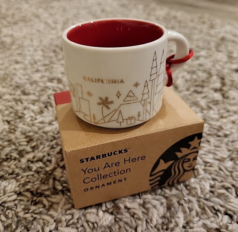 Starbucks White Gold California You Are Here Coffee Mug Ornament 2 Oz